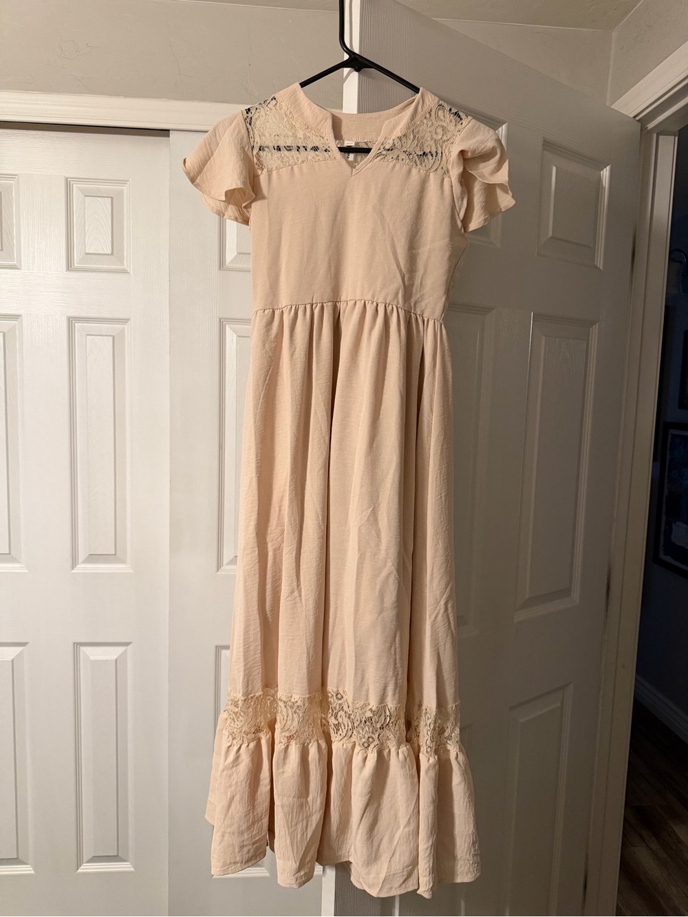 Sika Cream Lace-Trim Maxi Dress for Girls